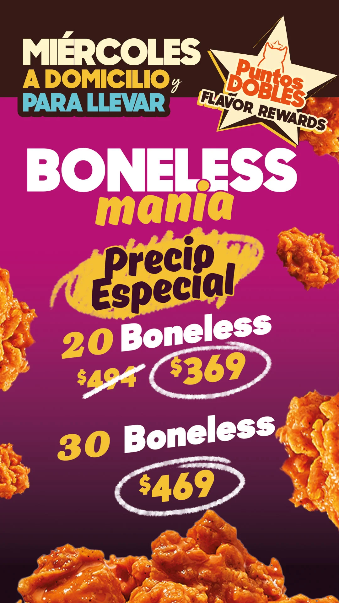 Promoción exclusiva de Hooters Delivery: Miercoles de Bonelessmania y consigue puntos dobles en Flavor Rewards